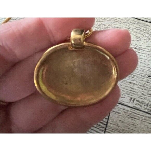 Vintage Gold Tone Enameled Pendant Necklace Grey/Black 10" Lobster Clasp - Picture 6 of 6